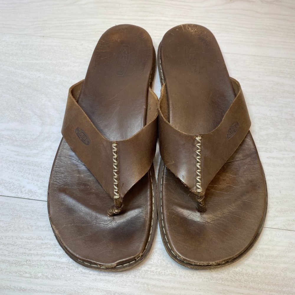 Keen Mens 10 Waimea Thong Sandals Flip Flops Brown Leather Whipstitch 1010317